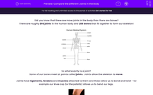 'Compare the Different Joints in the Body' worksheet