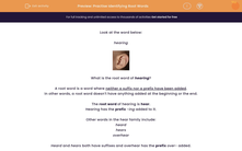 'Practise Identifying Root Words' worksheet