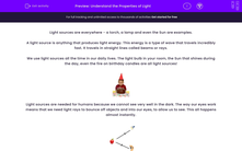 'Understand the Properties of Light ' worksheet