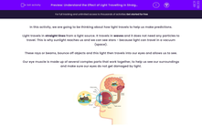 'Understand the Effect of Light Travelling in Straight Lines' worksheet