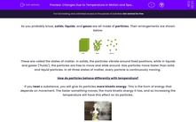 'Changes Due to Temperature in Motion and Spacing of Particles' worksheet