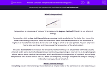 'Compare Temperature with Internal Energy and Thermal Energy' worksheet