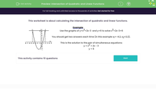 'Intersection of Quadratic and Linear Functions' worksheet