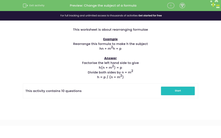 'Change the subject of a formula' worksheet
