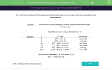 'Use trial and improvement to find approximate solutions to more complex functions' worksheet
